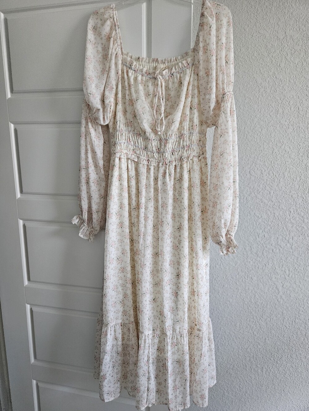 Altar'd State Cream Floral Smocked Long-Sleeve Dress